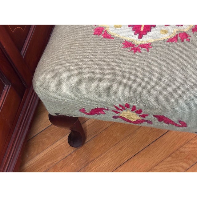 Antique Embroidered Needlepoint Ottoman or Footstool For Sale - Image 9 of 10
