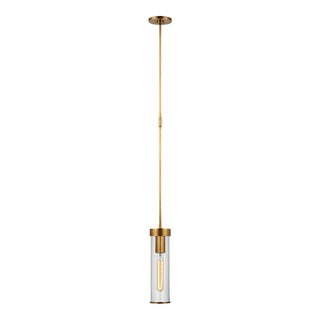 Kelly Wearstler for Visual Comfort Signature Liaison Short Pendant in Antique-Burnished Brass with Clear Glass For Sale