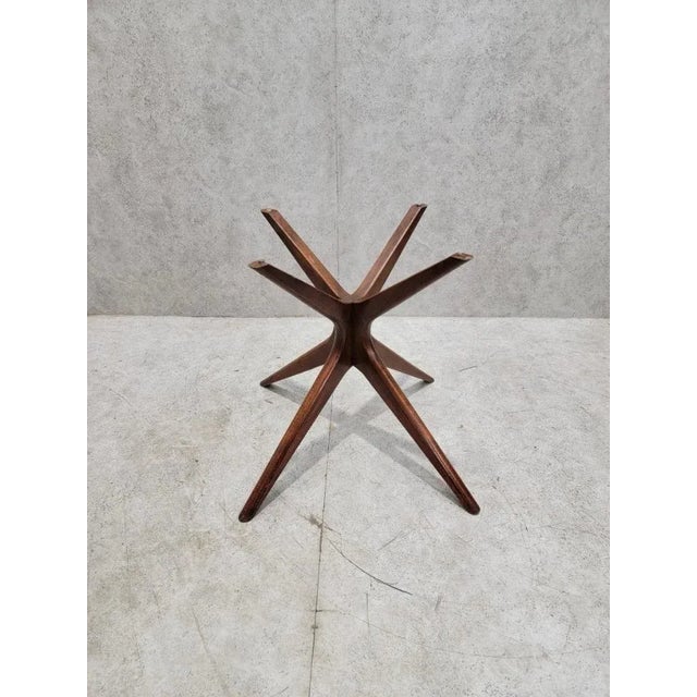 Mid-Century Modern MCM Sculptural Walnut Round Glass Dining Table For Sale - Image 3 of 5