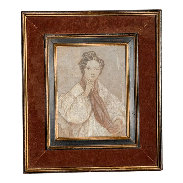 English Late 19th Century Portrait of a Lady, Unusual Frame For Sale
