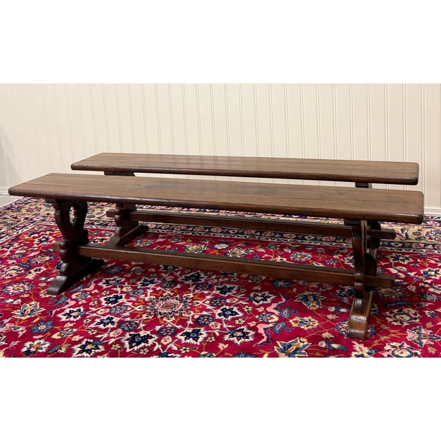 Antique French Farmhouse Benches Banquette Seating Pair Window Seats For Sale - Image 4 of 14