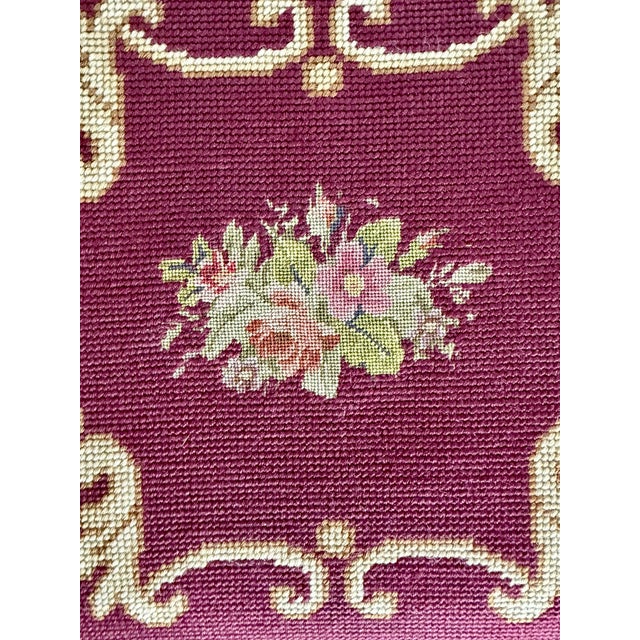 Early 20th Century Antique English Needlepoint Footstool With Carved Queen Anne Style Legs For Sale - Image 5 of 11