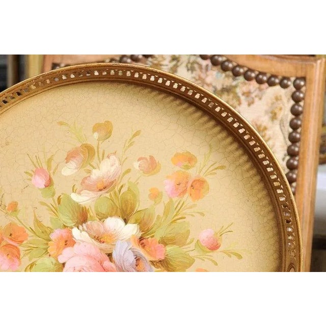 Early 20th Century Early 20th Century French Tôle Tray with Hand-Painted Bouquet of Roses and Pierced Gallery For Sale - Image 5 of 12