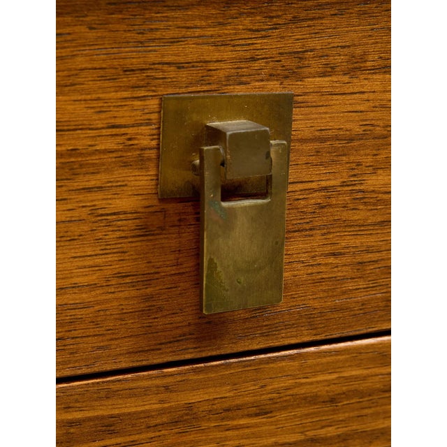 Vintage Walnut Three-Drawer Nightstand With Brass Campaign Hardware For Sale - Image 10 of 12