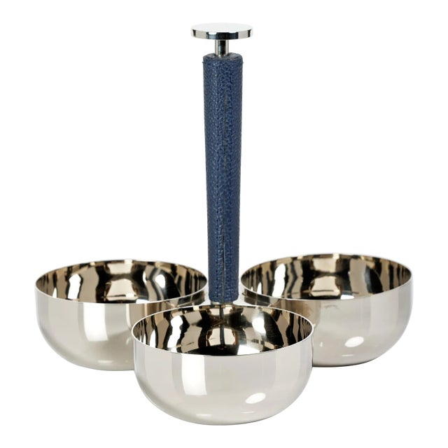 Lucena Nickel & Leather Condiment Set For Sale