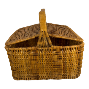 Vintage Early 20th Century Double Lidded Wicker Picnic. Basket
