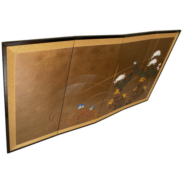 "Tit and Chrysanthemums", 1970s Shōwa Era Japanese Byobu Screen For Sale - Image 17 of 18