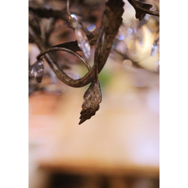 Metal Early 20th Century French Iron and Crystal Floral Chandelier For Sale - Image 7 of 8