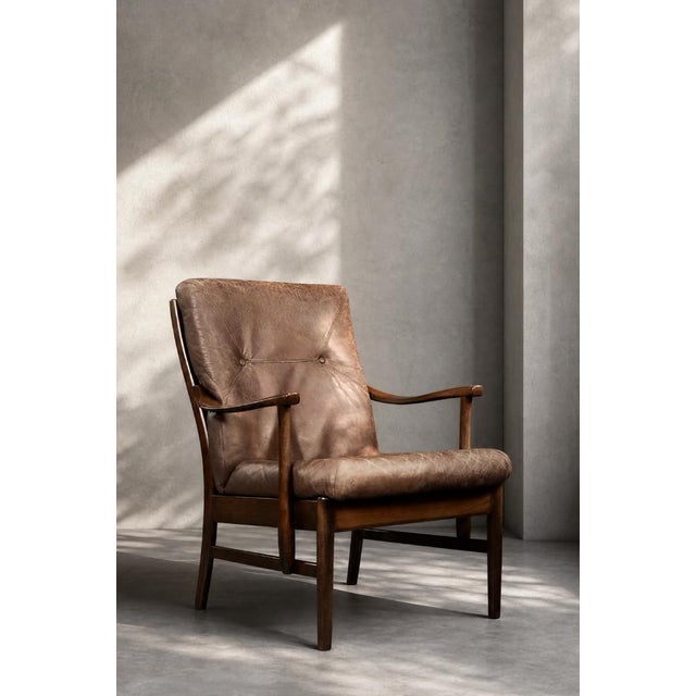 Mid-Century Danish Modern Beech and Brown Leather Armchair from Farstrup Møbler, 1970s For Sale - Image 9 of 18