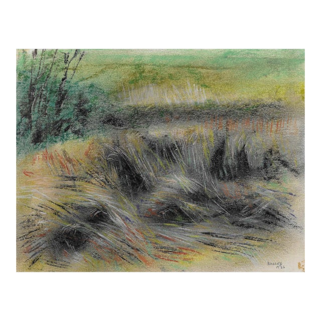 1966 Bernard Kassoy Pond Grasses Landscape Oil Pastel For Sale