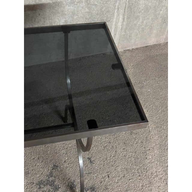 1970s Modernist Brushed Steel and Smoked Glass Console in the style of Maria Pergay, 1970 For Sale - Image 5 of 7
