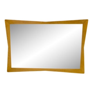 Large MCM 51" Wide Light Walnut Bow Tie Rectangle 3D Frame Wall Mirror MINT! For Sale