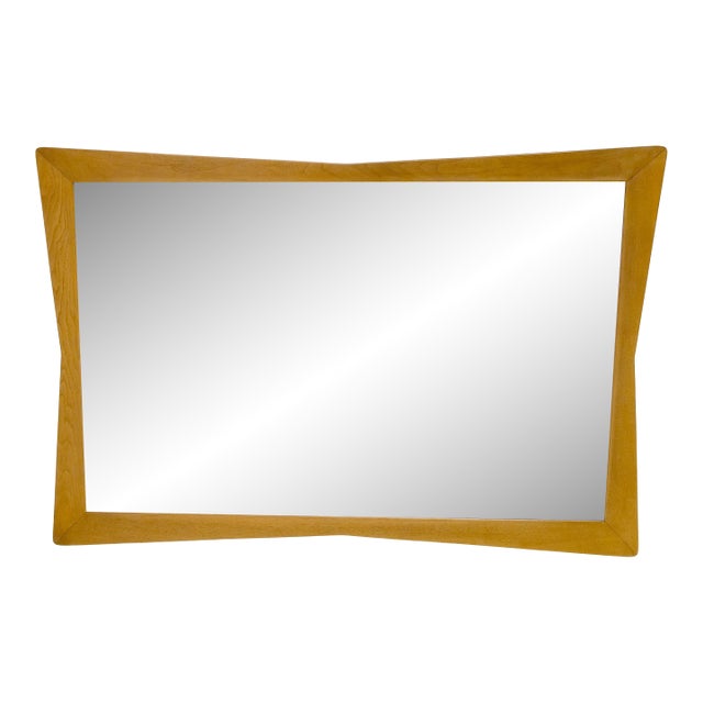 Large MCM 51" Wide Light Walnut Bow Tie Rectangle 3D Frame Wall Mirror MINT! For Sale