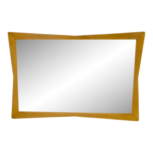 Large MCM 51" Wide Light Walnut Bow Tie Rectangle 3D Frame Wall Mirror MINT!