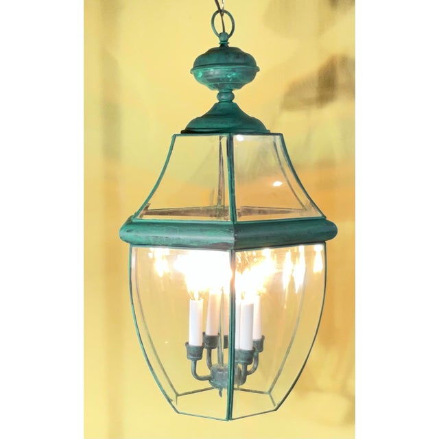 Large Vintage Solid Brass Hanging Lantern/Light Fixture-27”High X 15”.5 Wide For Sale In Miami - Image 6 of 12