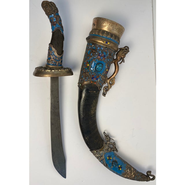 Tribal Antique Tibetan Ritual Dagger With Silver, Turquoise Blue Enamel and Dragon For Sale - Image 3 of 18