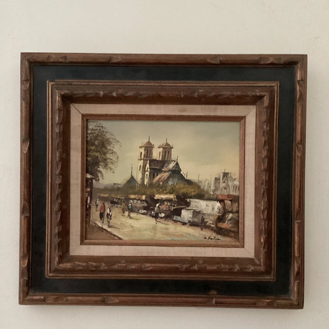 Mid 20th Century Paris City Landscape Market Scenes Oil Painting on Canvas Signed Framed For Sale - Image 11 of 12