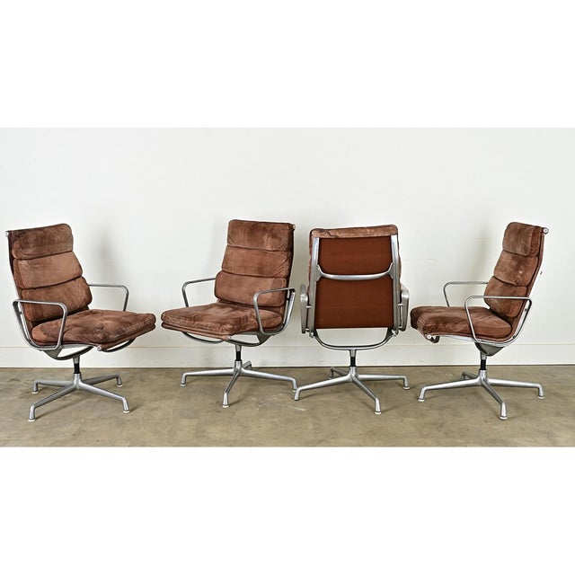 Brown Vintage Eames Herman Miller Soft Pad Leather Armchairs - Set of 4 For Sale - Image 8 of 12