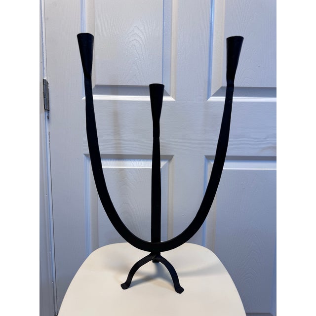 Brutalist Wrought Iron 3-Light Candelabra, Spanish Modern Style For Sale - Image 11 of 11