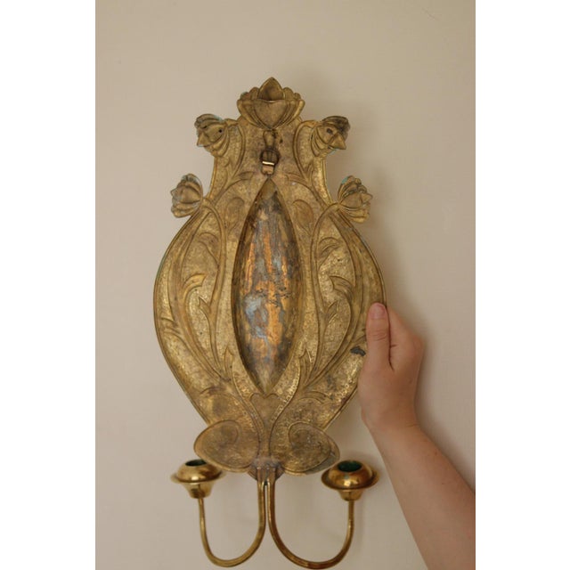 Swedish Art Nouveau Style Brass Double Arm Sconces, Set of 2 For Sale - Image 4 of 17