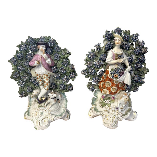 Pair of Mid 18th Century Chelsea Derby Bocage Figurines For Sale