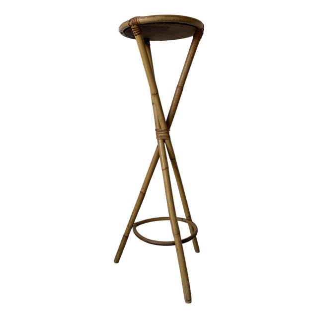 Vintage Rosenthal Netter Style Coastal Bamboo & Rattan Pedestal Stand For Sale