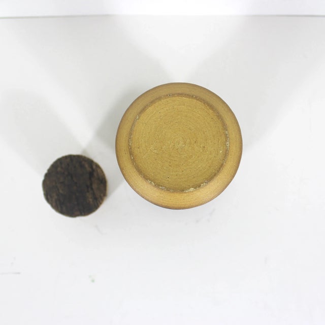 Vintage Earth Tone Handmade Boho Signed Studio Pottery Jar or Pot With Cork Lid Ceramic Canister For Sale - Image 9 of 10