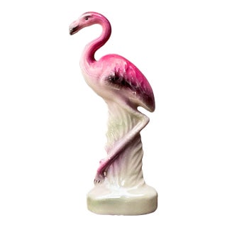 Vintage MCM Glazed Ceramic Flamingo For Sale