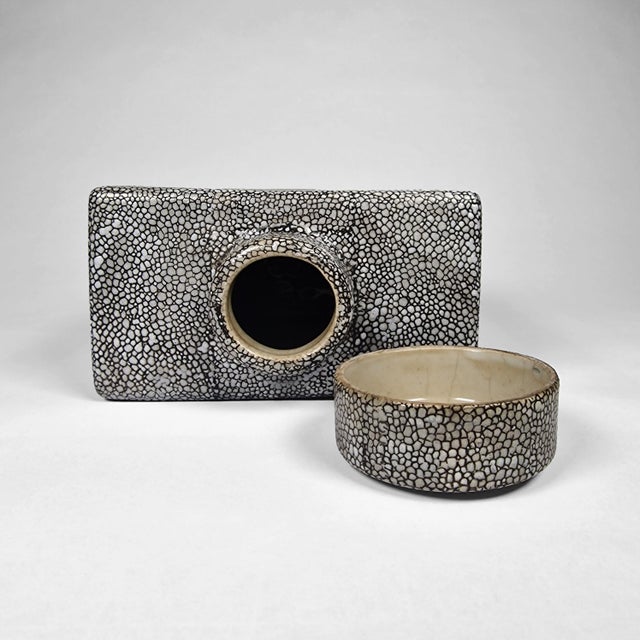 R & Y Augousti Tozai Faux Rayskin Shagreen Canister Jar With Lid Ceramic Vintage For Sale - Image 4 of 6
