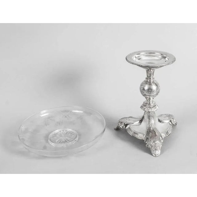 19th Century Silver Plated & Engraved Glass Comport Centrepiece For Sale - Image 6 of 12