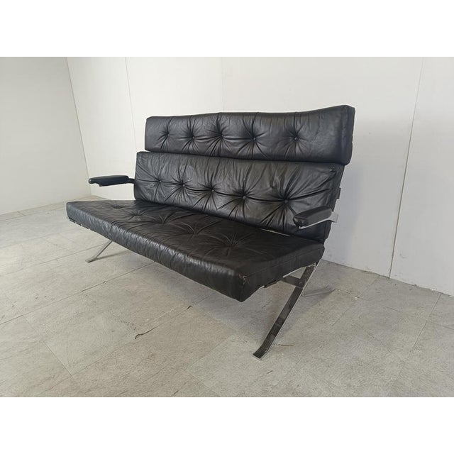 Vintage Black Leather and Chrome Sofa, 1970s For Sale - Image 4 of 12
