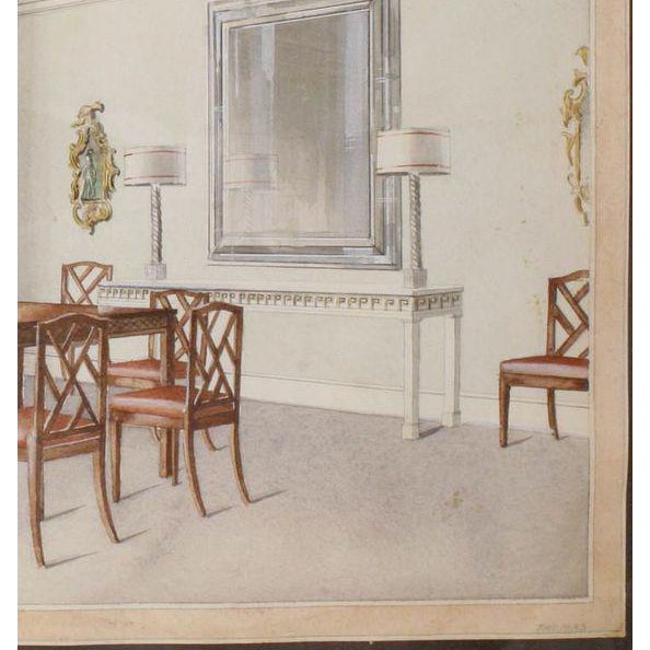 Fabulous original watercolour signed 'Thomas' (LR) depicting an elaborate chinoiserie- inspired dining room interior in a...