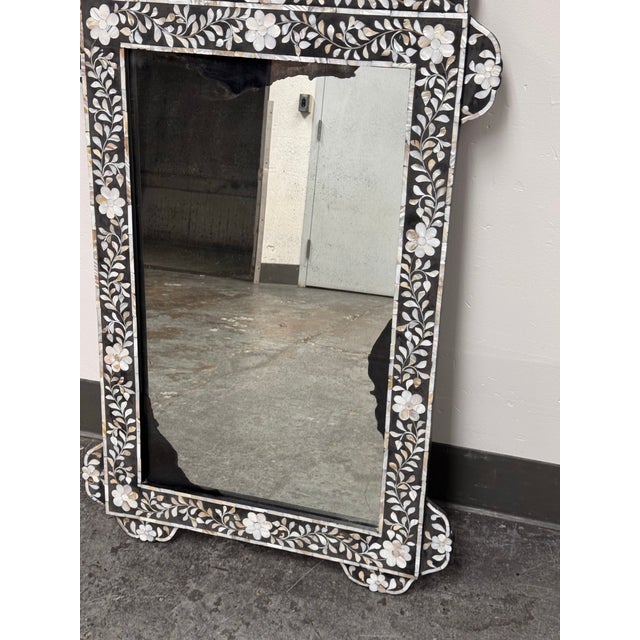 Moroccan Style Mother-of-Pearl Inlaid Floral Wall Mirror For Sale - Image 9 of 12