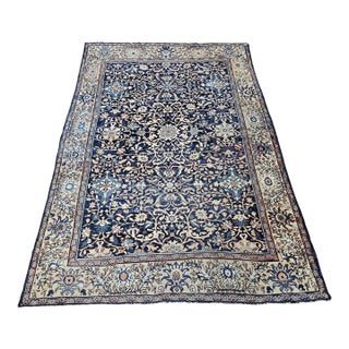 19th Century Persian Ziegler Mahal Sultanabad, Handwoven All-Over Pattern, Navy & Ivory, 9’ X 12’ For Sale
