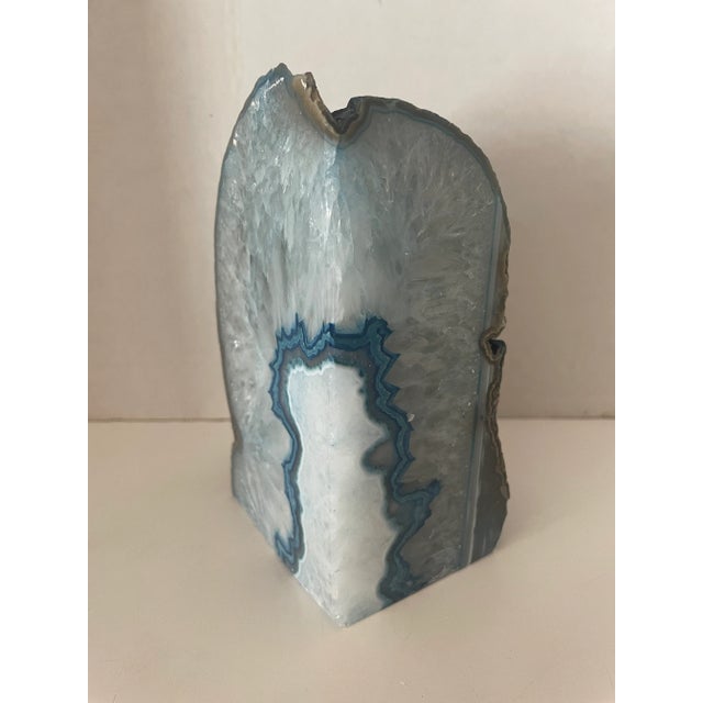 1980s Natural Geode Glass Agate Blue Artesian Polished Stone Specimen For Sale - Image 9 of 11