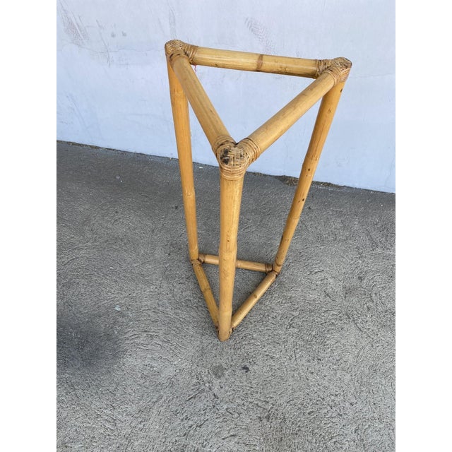 Wood 1950s Restored 3-Point Rattan Single-Strand Plant Stand For Sale - Image 7 of 7