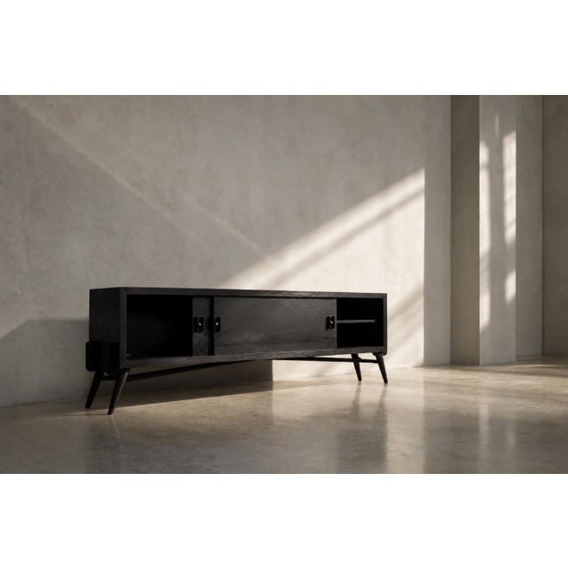 Wood Mid-Century Modern Scandinavian Dark Oak Sideboard with Wooden and Metal Handles, 1960s For Sale - Image 7 of 18