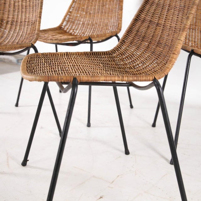 Tan Wicker and Iron Chairs, 1970s, Set of 4 For Sale - Image 8 of 12