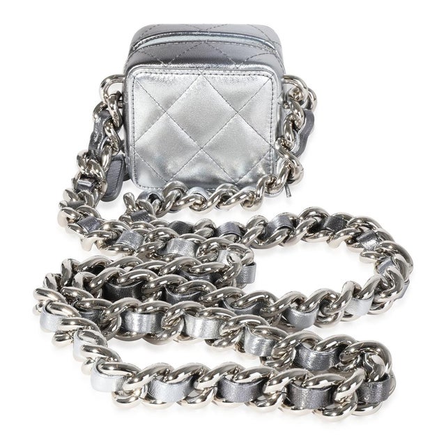 Contemporary Metallic Lambskin Quilted Coco Punk Clutch With Chain For Sale - Image 3 of 6