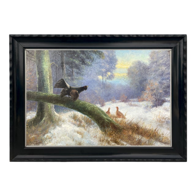 Capercaillie in a Winter Landscape, 1910, Oil Painting on Canvas, Framed For Sale