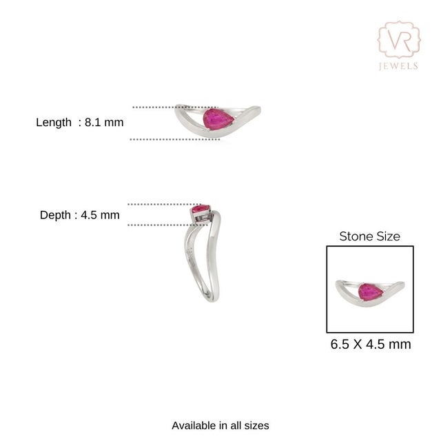 Handmade Pear Shaped Natural Ruby Wave Ring Size 5 in 14k Gold Christmas Gift For Sale - Image 9 of 14