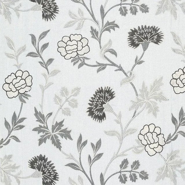 Schumacher Sheridan Linen Embroidery Fabric in Grisaille For Sale