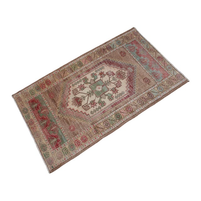Contemporary 1970s Vintage Hand-Knotted Small Rug Muted Color Organic Wool Doormat Entry Decor 2x3 Ft Approx For Sale - Image 3 of 14