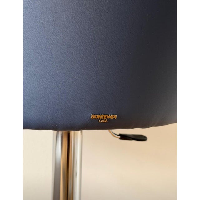 Grand Tour 3 Bontempi Blue Luxury Leather Adjustable Stools For Sale - Image 3 of 3