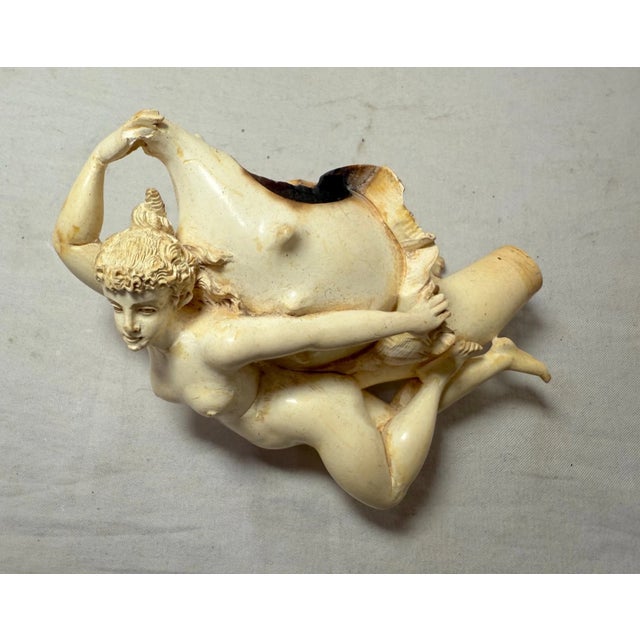 Antique 19th Century Carved Meerschaum Sterling Venus Lady Shell Smoking Pipe For Sale - Image 9 of 13
