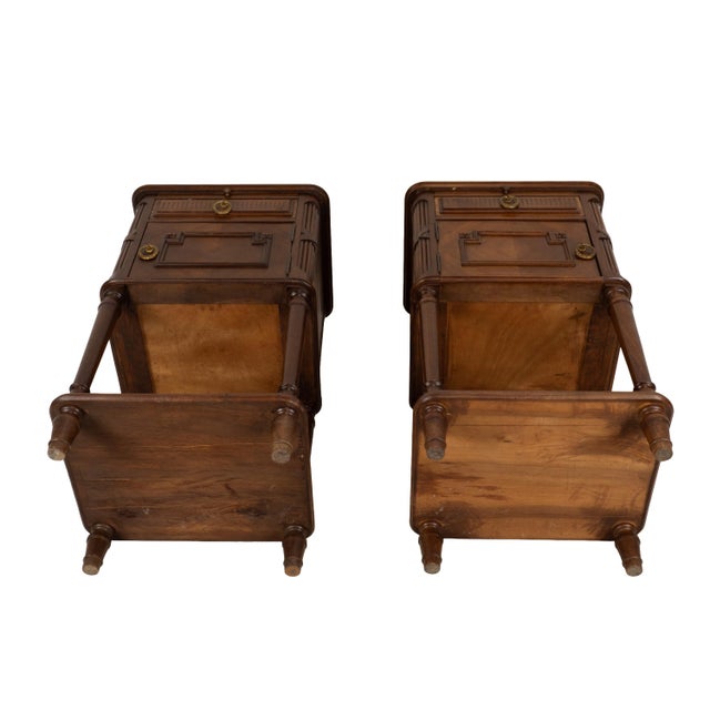 Antique French Louis XVI Style Marble Top Ceramic Lined Nightstands - A Pair For Sale - Image 15 of 18