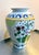 White/blue/yellow Majolica-style ceramic bird vase. Marked at bottom. Excellent condition.