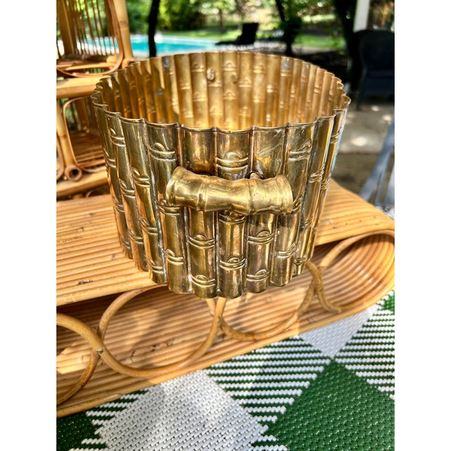 Chinoiserie Vintage Hollywood Regency Brass Bamboo Planter For Sale - Image 3 of 6