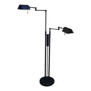 1980s Memphis Style Black Double Adjustable Floor Lamp For Sale