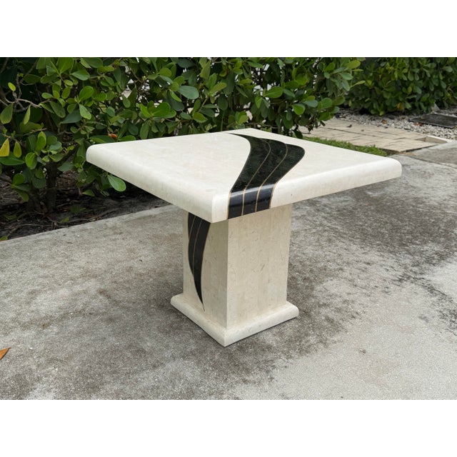 1990 Postmodern Tessellated Marble and Brass Inlaid Accent Table For Sale - Image 4 of 11